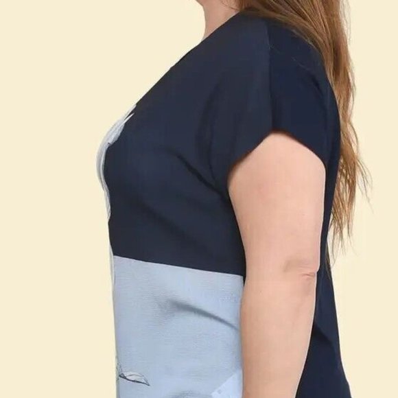 TAMSY BLUE Flower Pattern Breathable Round Neck Drop Sleeve Woven Knit Top-L - Picture 5 of 6